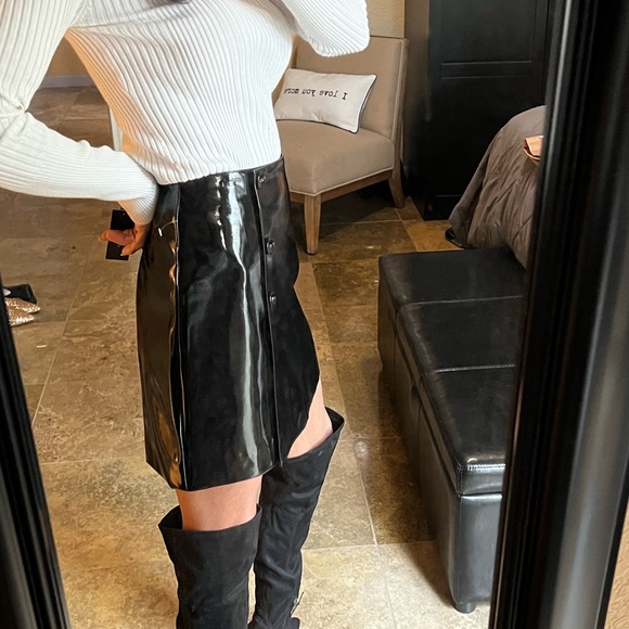 Lulu’s Black Patient Leather Faux Wrap Mini Skirt Sz S - Picture 6 of 16
